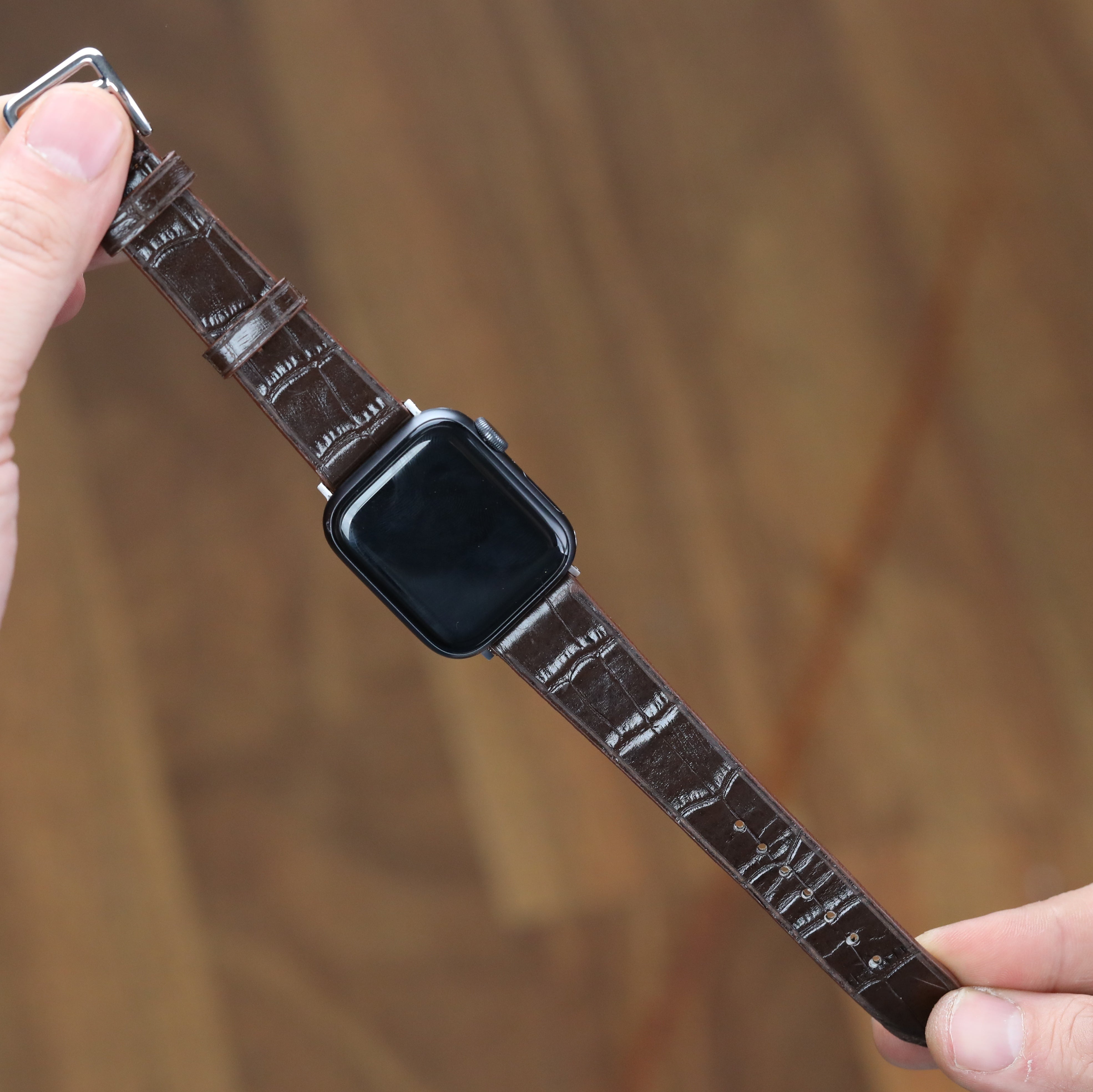 Apple Watch Deri Kordon -Kahverengi Minimal Kroko