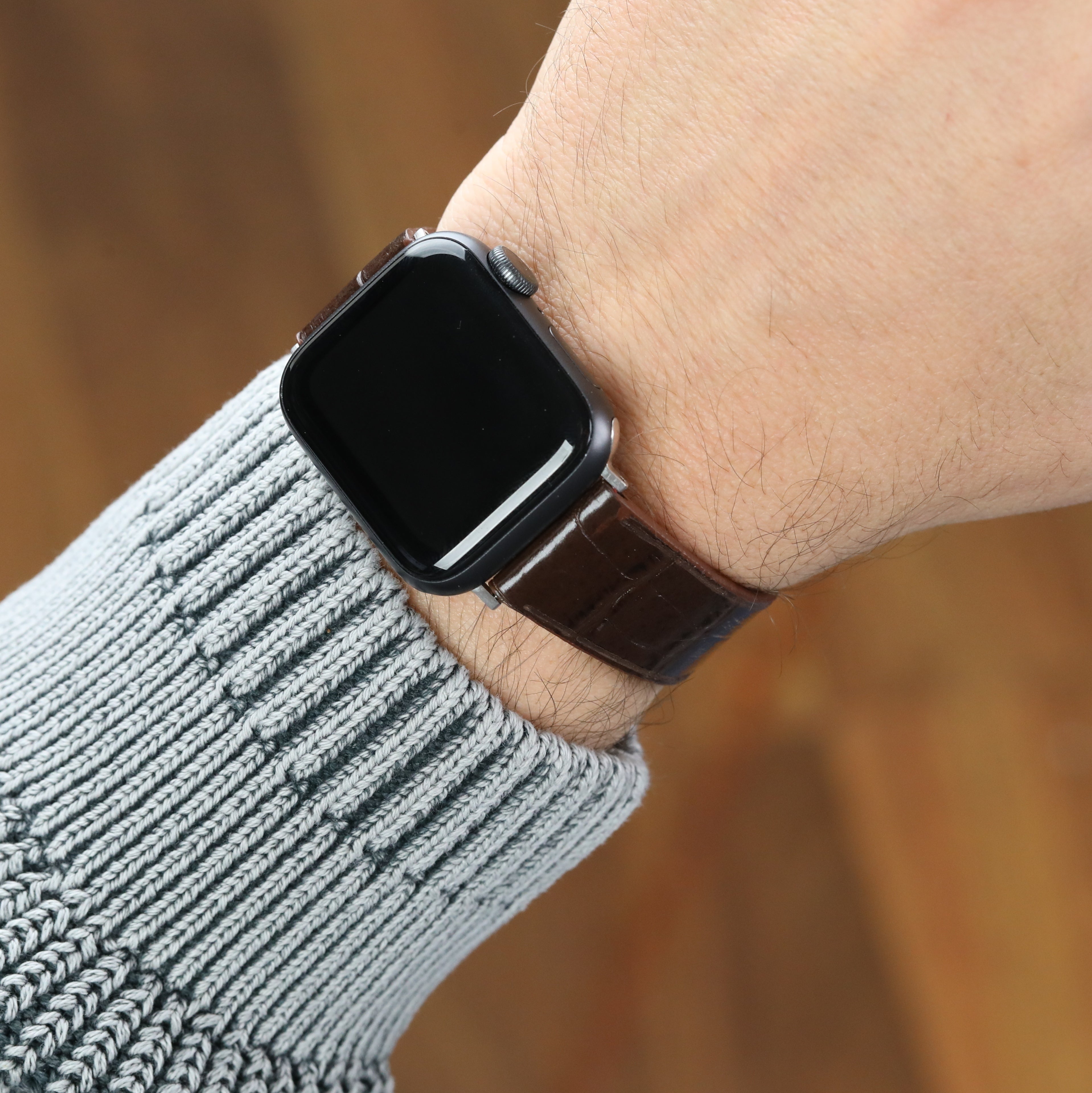 Apple Watch Deri Kordon -Kahverengi Minimal Kroko