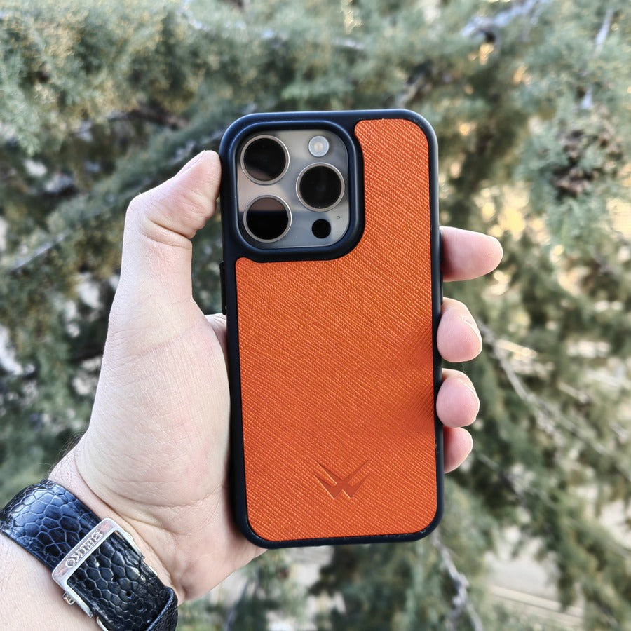 Saffiano Oranj iPhone Deri Kılıf - ONYWATCH