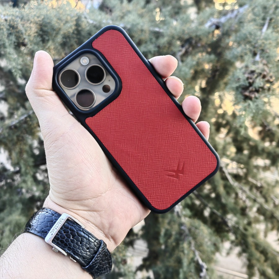 Saffiano Kırmızı iPhone Deri Kılıf - ONYWATCH