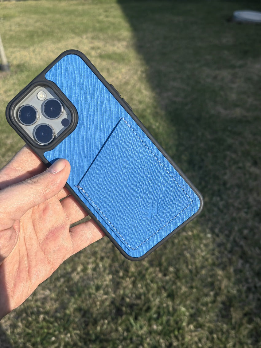 Hurley Mavi Kartlıklı iPhone Deri Kılıf