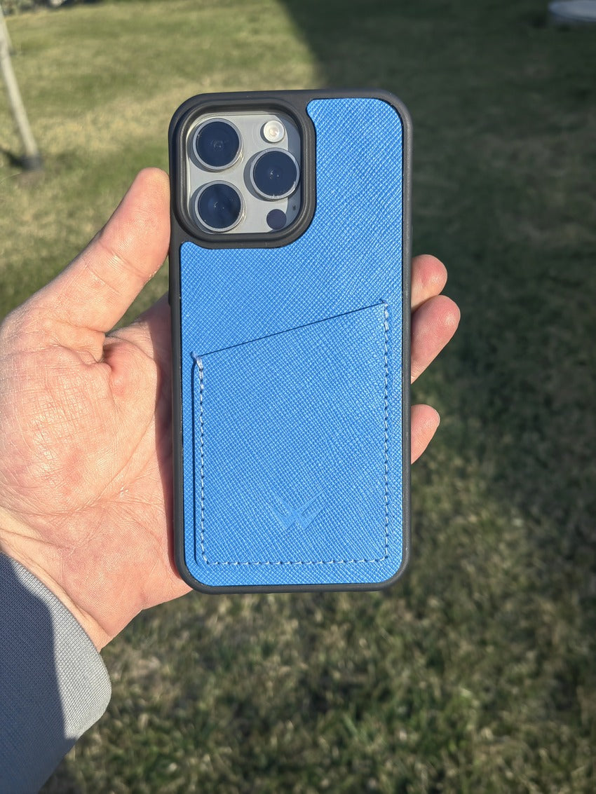 Hurley Mavi Kartlıklı iPhone Deri Kılıf