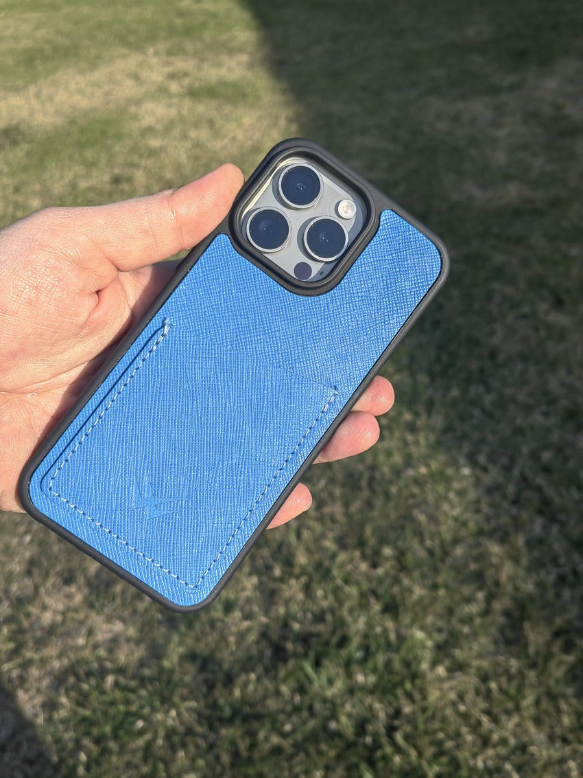 Hurley Mavi Kartlıklı iPhone Deri Kılıf