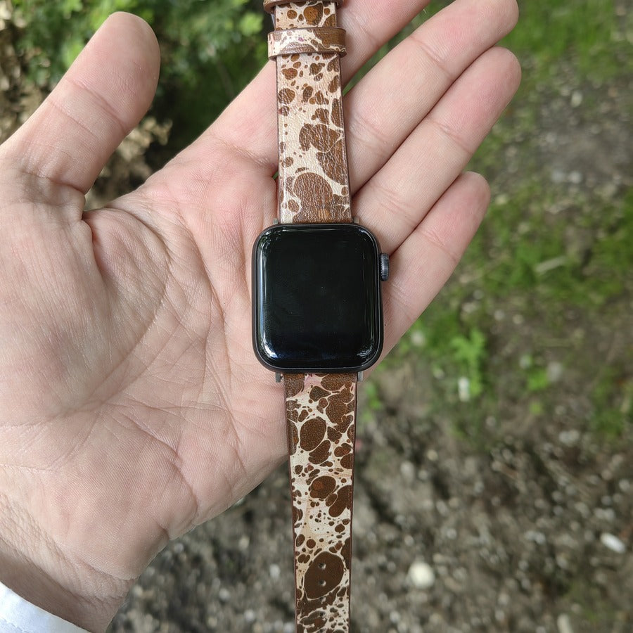 Apple Watch Deri Kordon -  Ebru Boyama Kahverengi