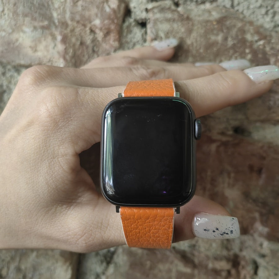 Apple Watch Deri Kordon - Togo Turuncu Beyaz