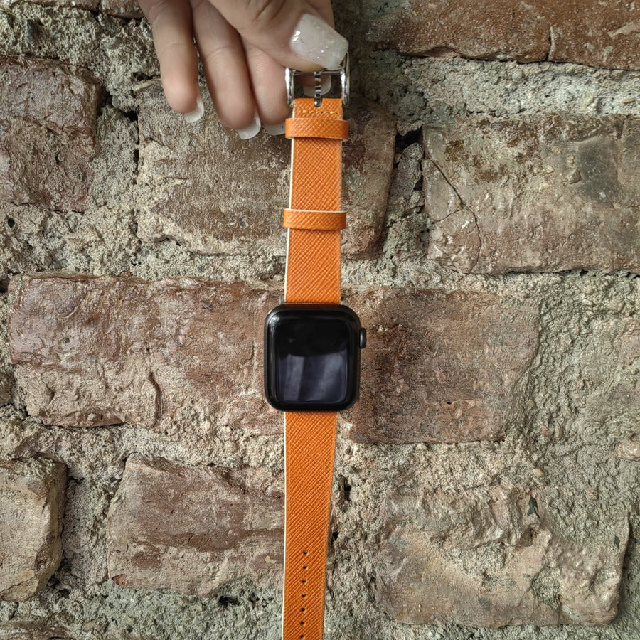 Apple Watch Deri Kordon - Saffiano Turuncu Beyaz