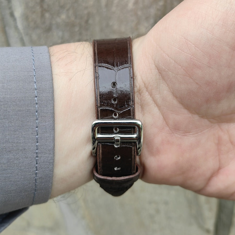 Apple Watch Deri Kordon -Kahverengi Minimal Kroko