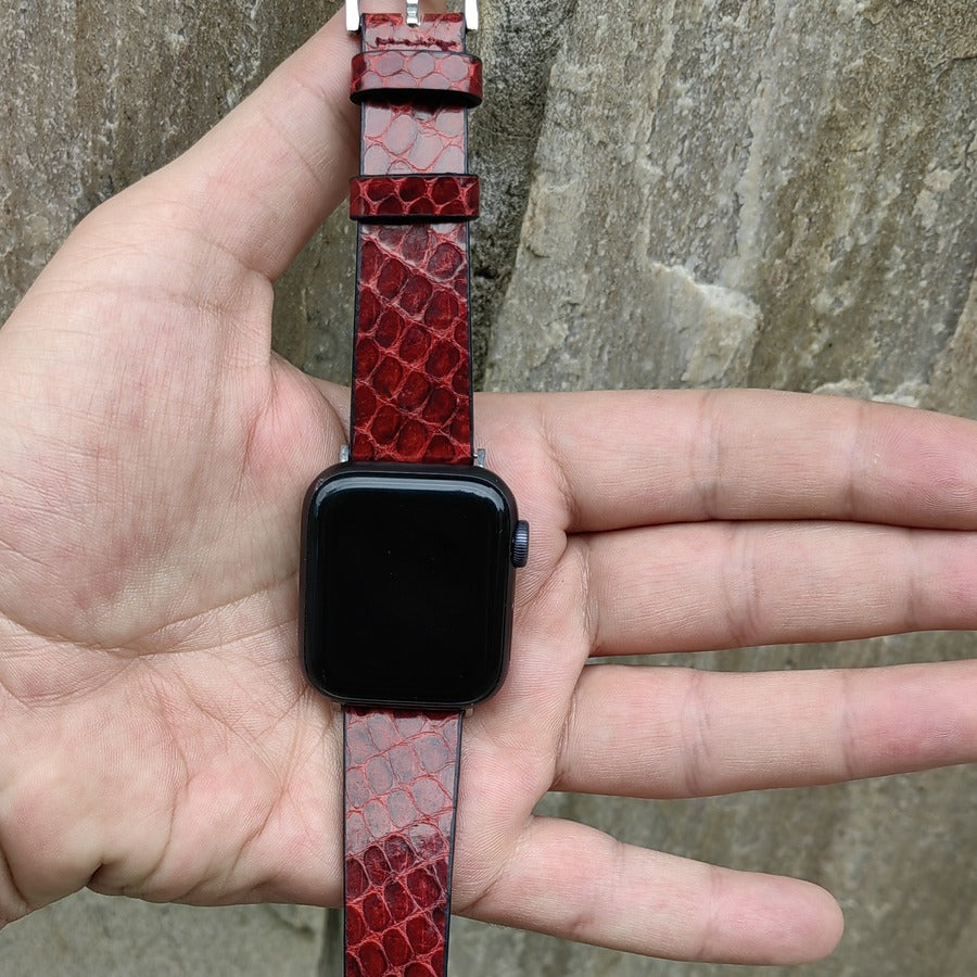 Apple Watch Gerçek Yılan Derisi Bordo