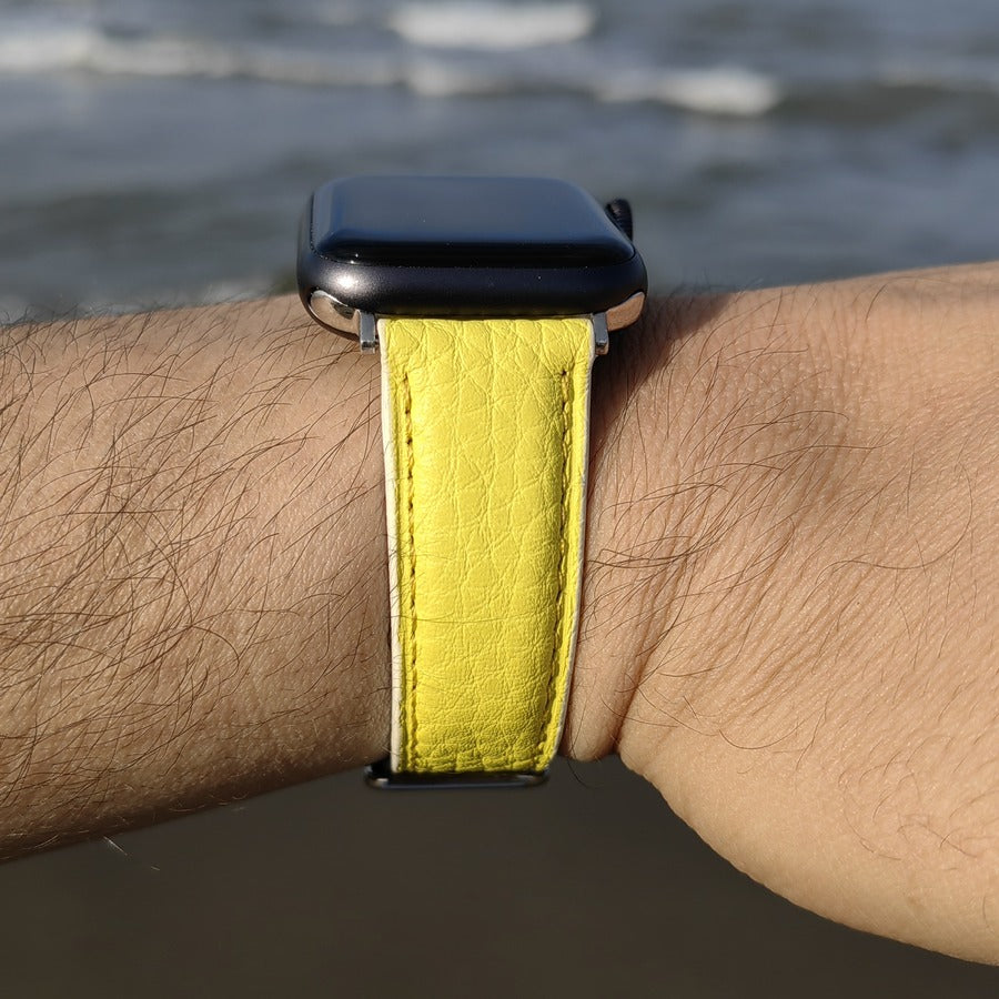 Apple Watch Deri Kordon - Togo Sarı Beyaz