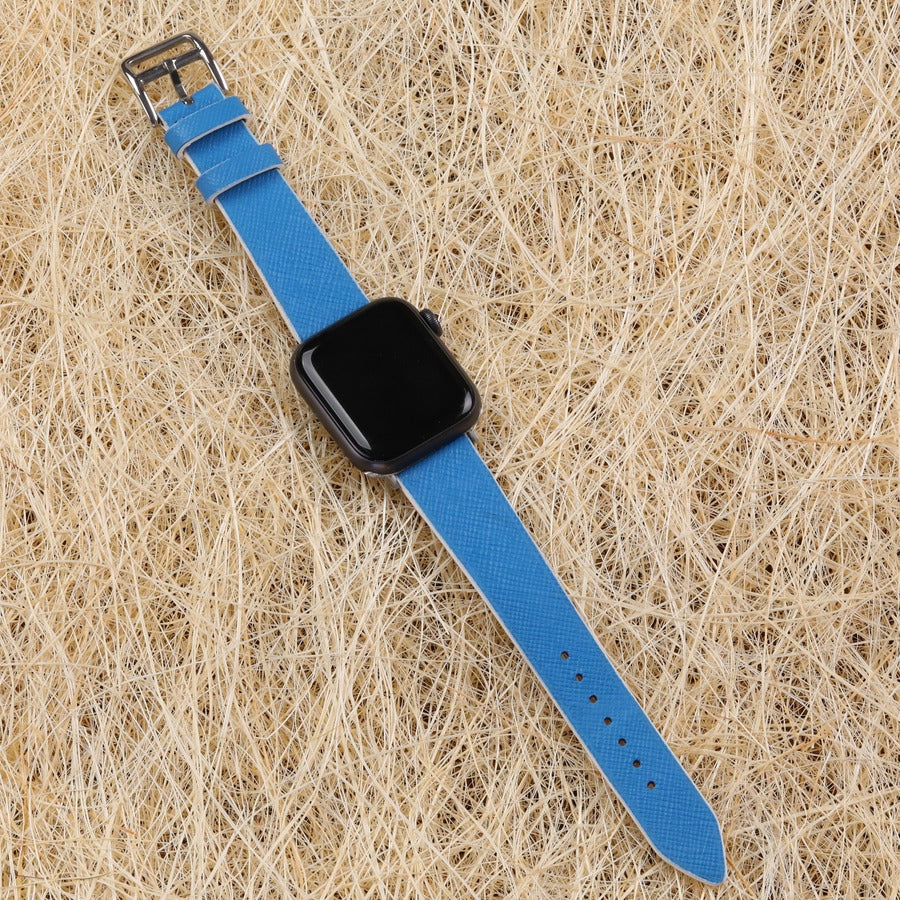 Apple Watch Deri Kordon - Saffiano Mavi Beyaz