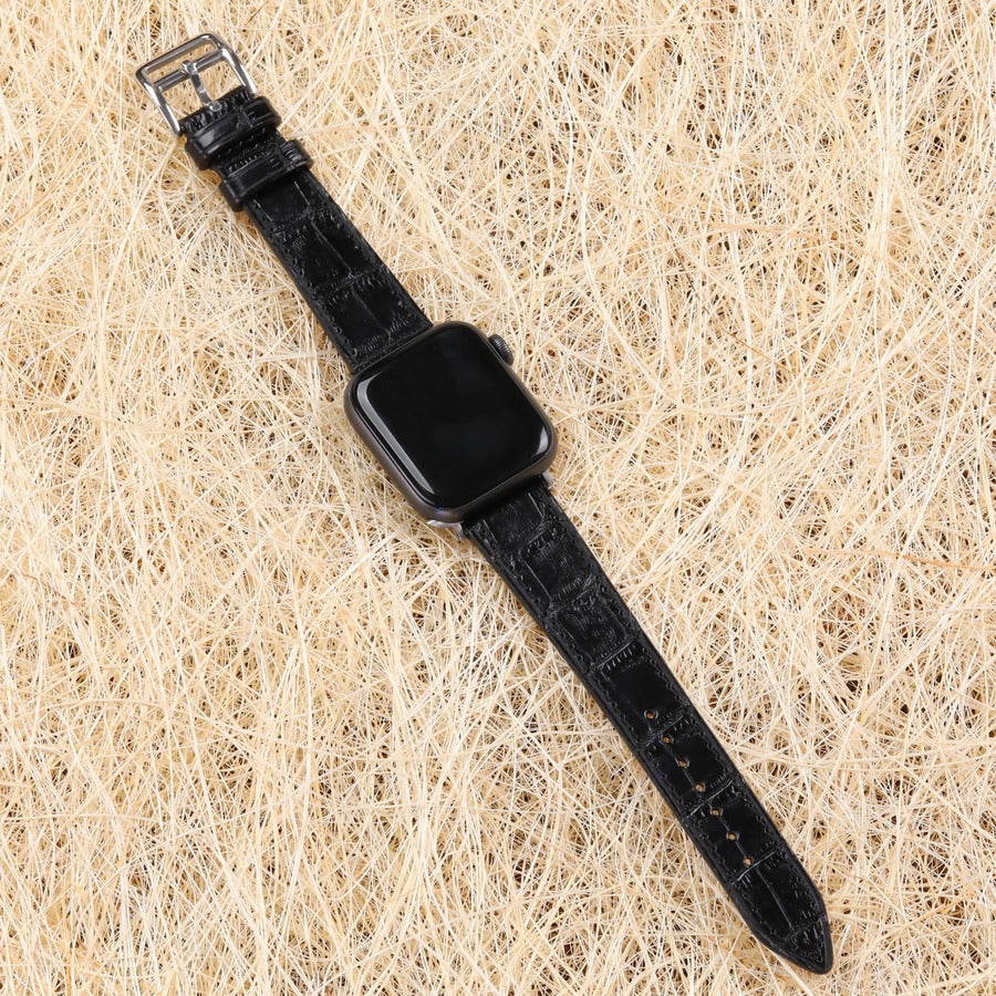 Apple Watch Deri Kordon -Siyah Minimal Kroko