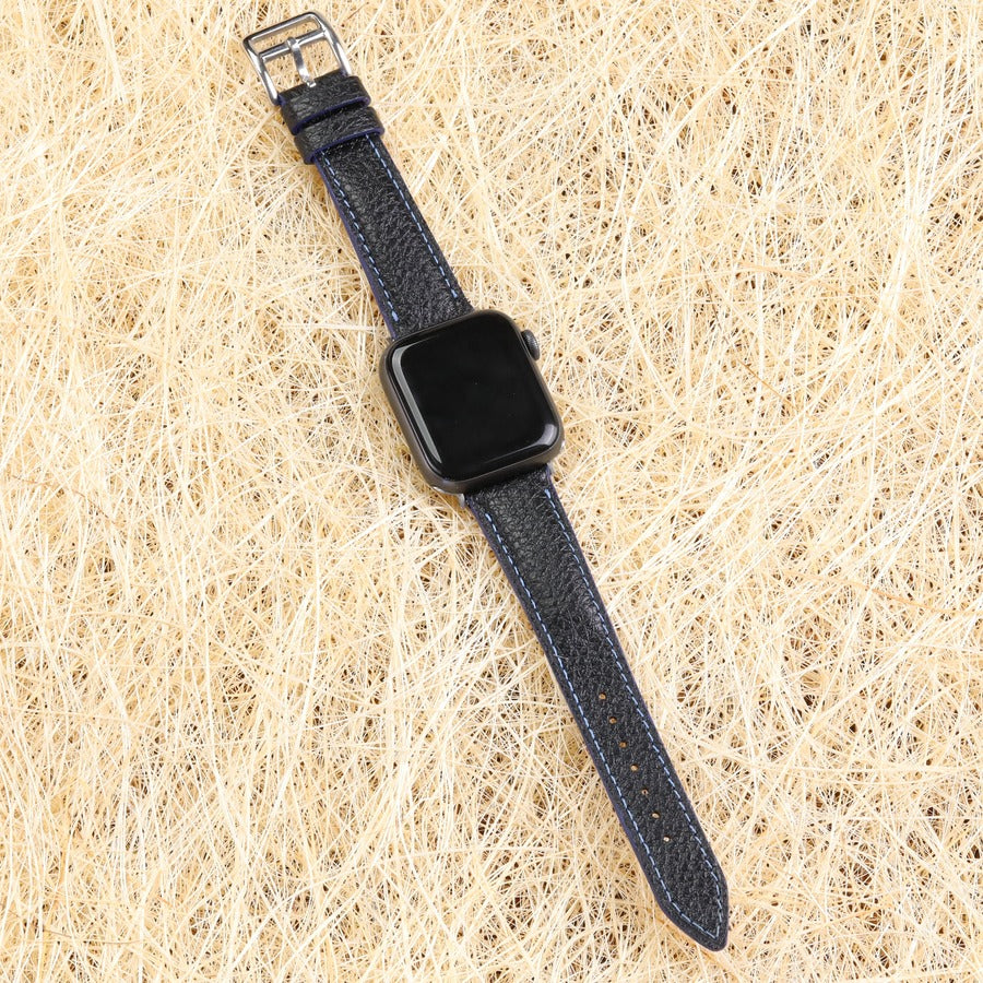 Apple Watch Deri Kayis - Togo Siyah Mavi