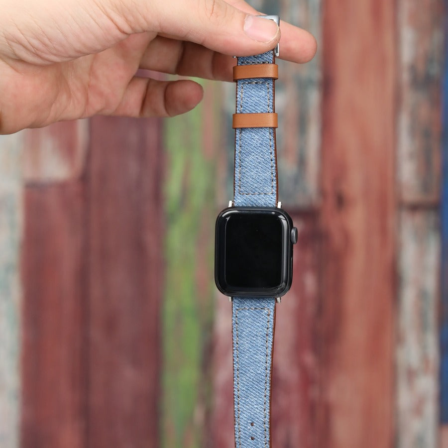 Apple Watch Deri Kordon -  Hibrid Mavi Denim