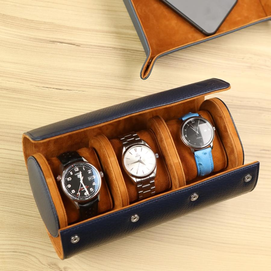 Dışı lacivert renkli dana derisi içi oğlak süet watch roll