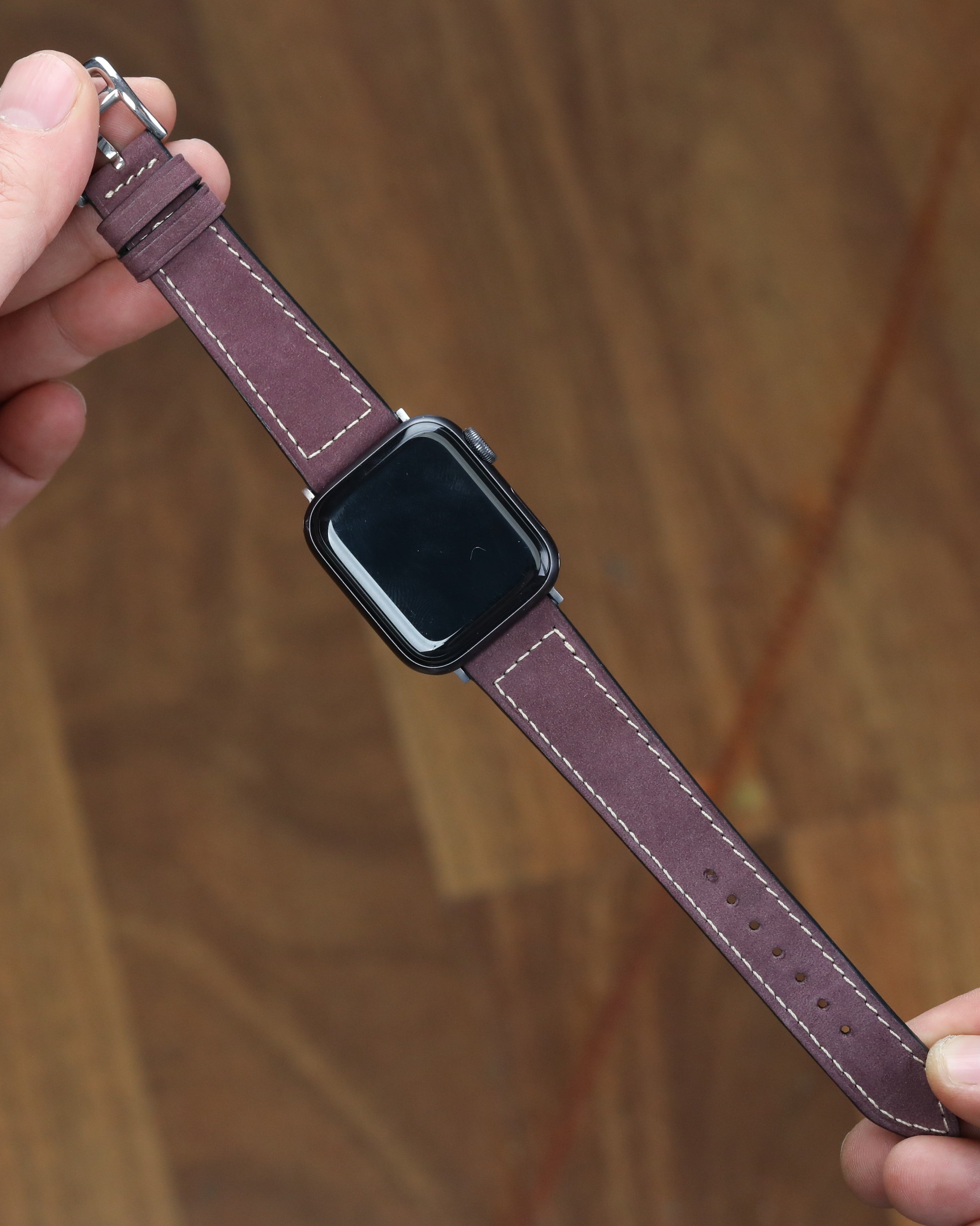 Bordo renkli gerçek deri el yapımı antialerjik arka derili apple watch ile uyumlu deri kordon
