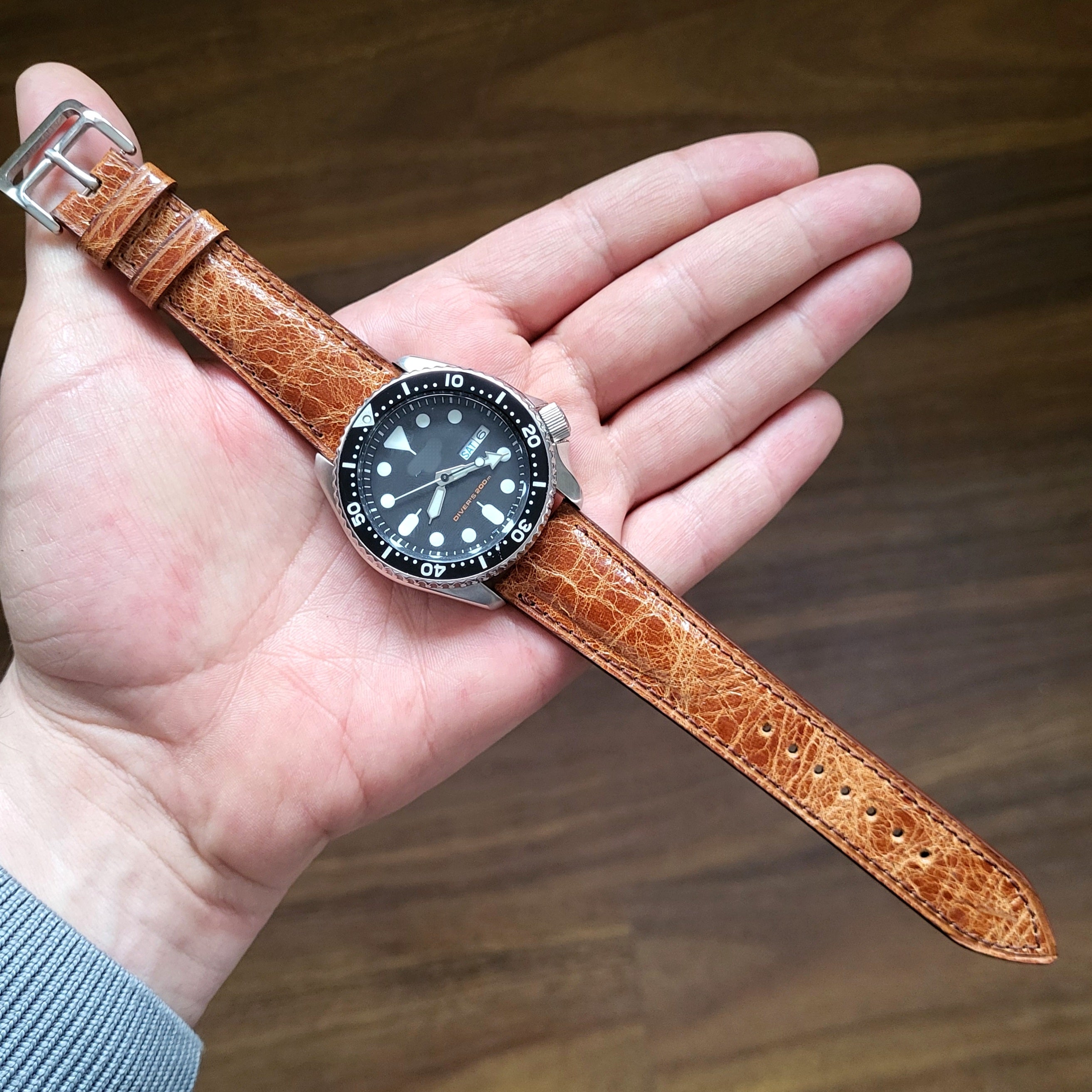 Gerçek deri el yapımı taba renk kroko eskitmederi kordon