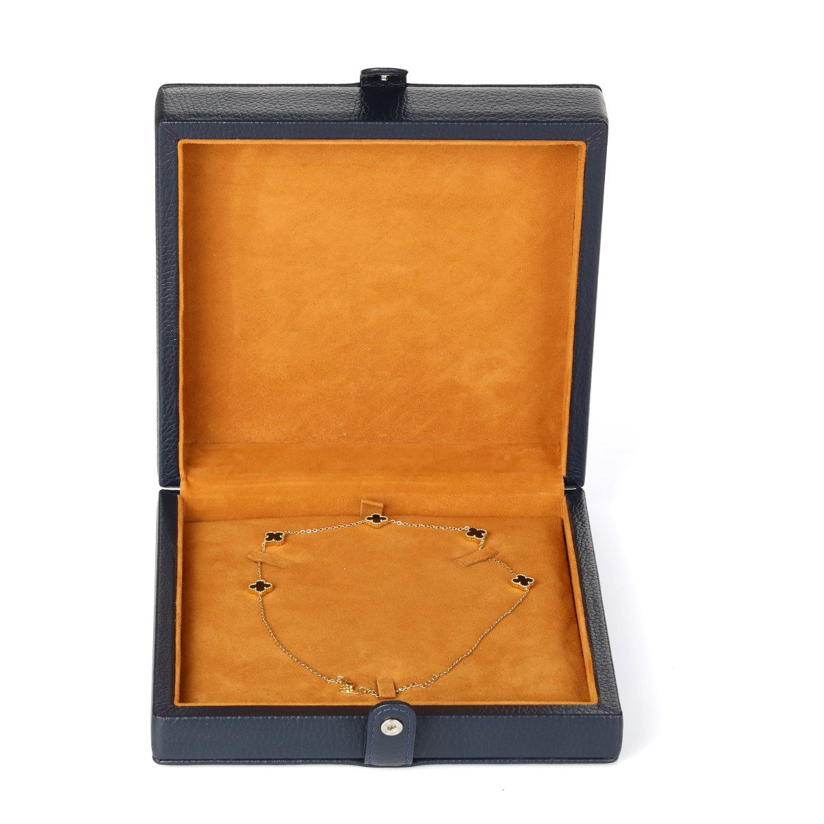 İçi ve dışı gerçek deri el yapımı lacivert renk mücevher kutusu