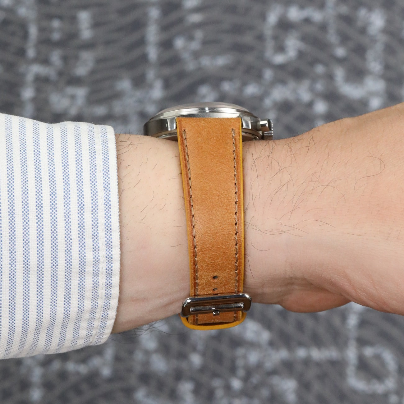 El yapımı taba renkli akıllı pimli dikişli deri saat kordonu