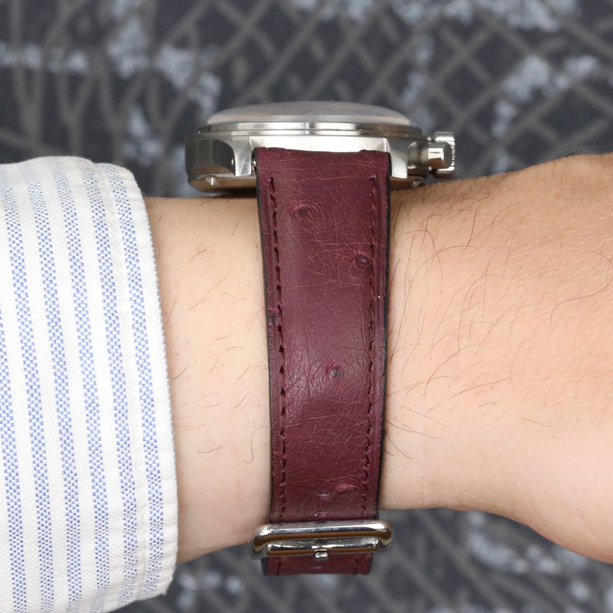 Gerçek egzotik deri el yapımı bordo renkli saat kayışı