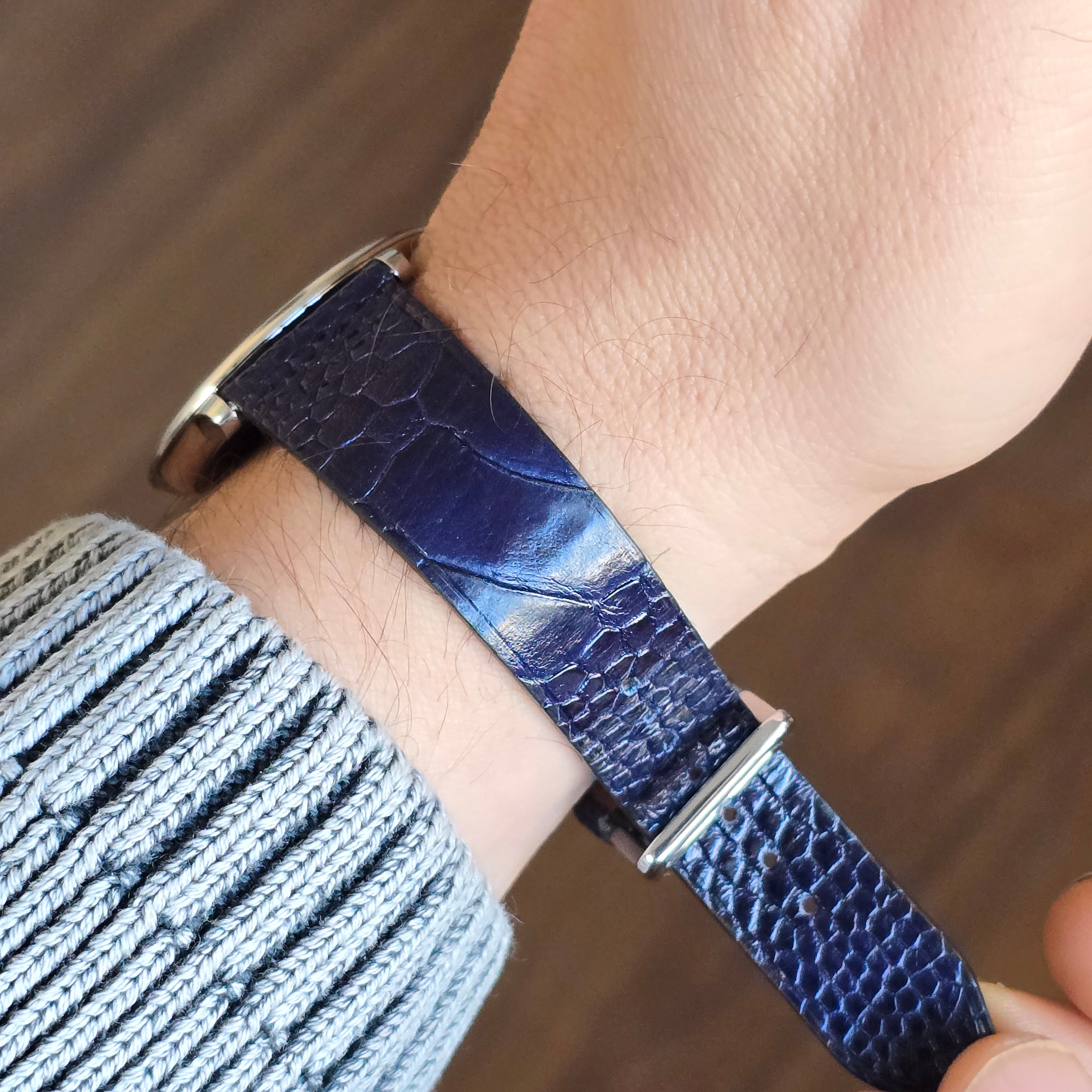 Gerçek dana derisi el yapımı lacivert renkli erkek saat kordonu