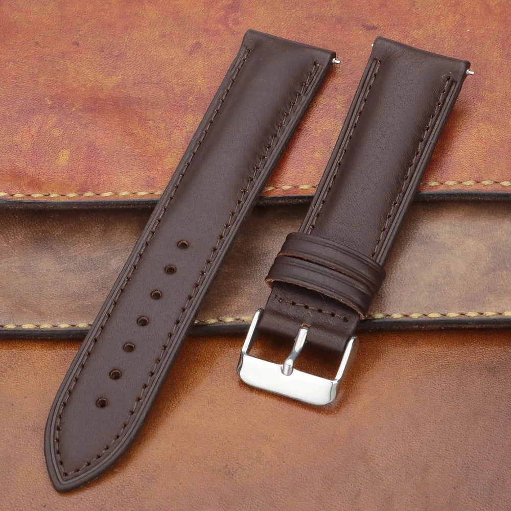 Gerçek deri kahverengi saat kordonu