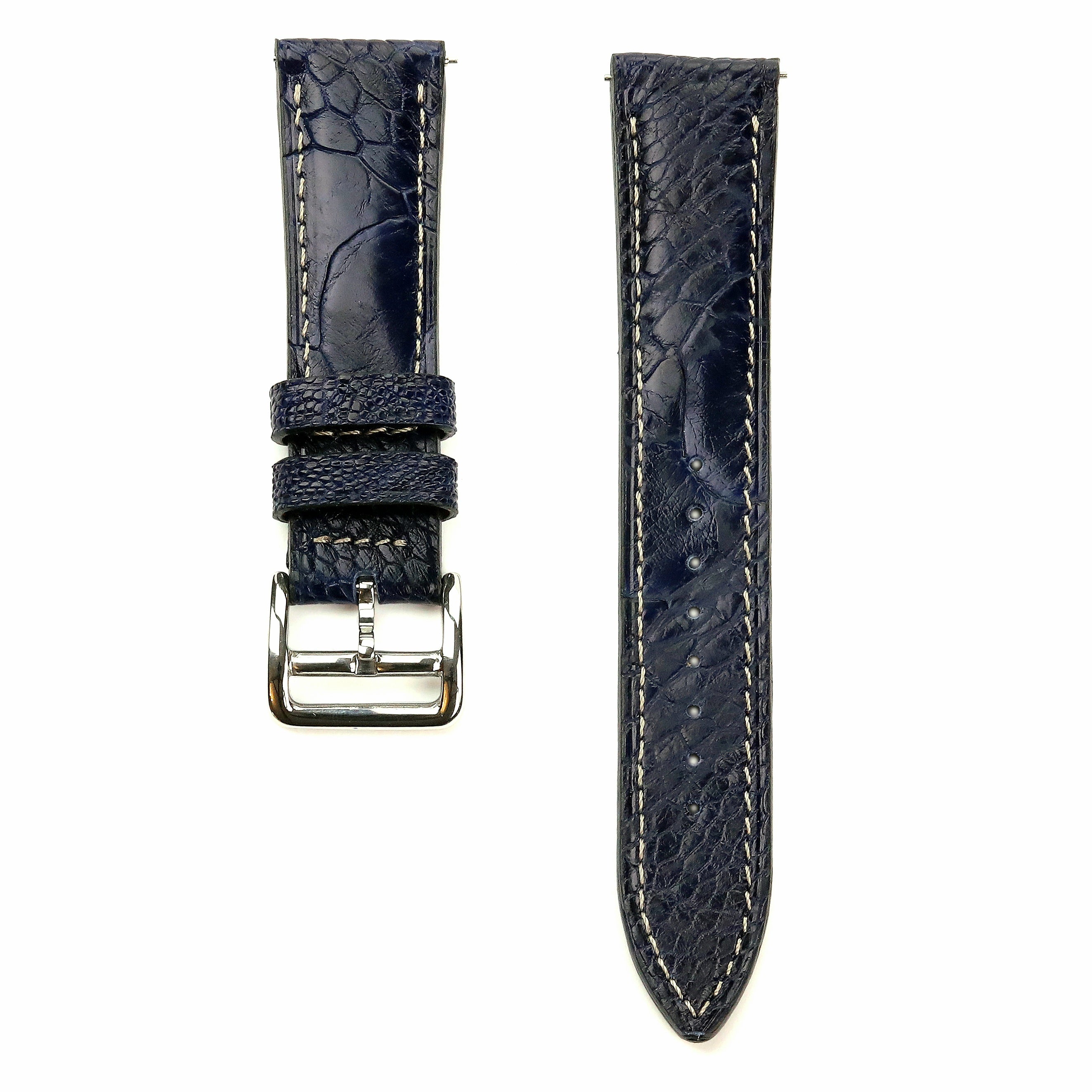 T-Rex Lacivert / Beyaz Devekuşu Derisi Kordon