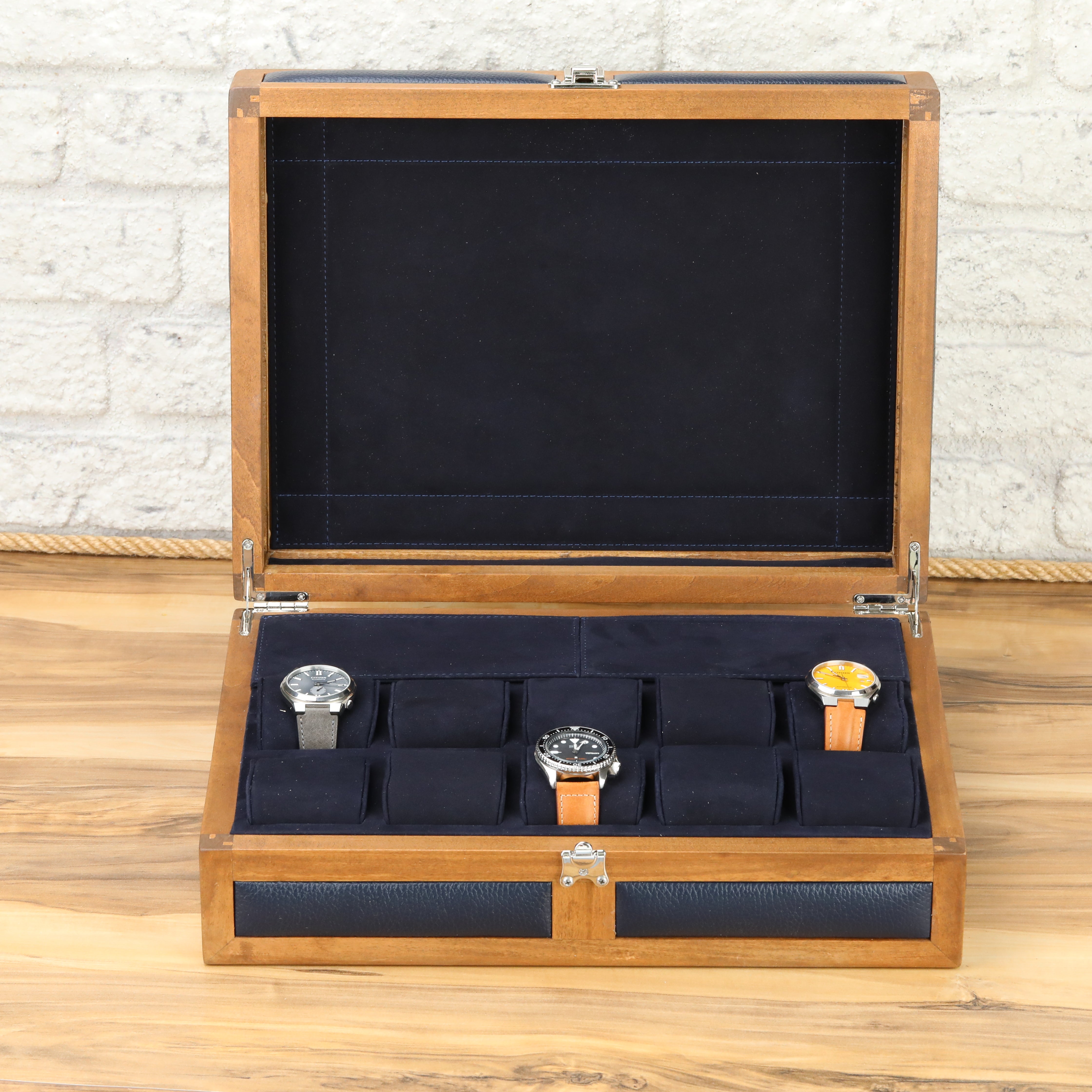 Heritage 10 Ahşap Saat Kutusu / Lacivert