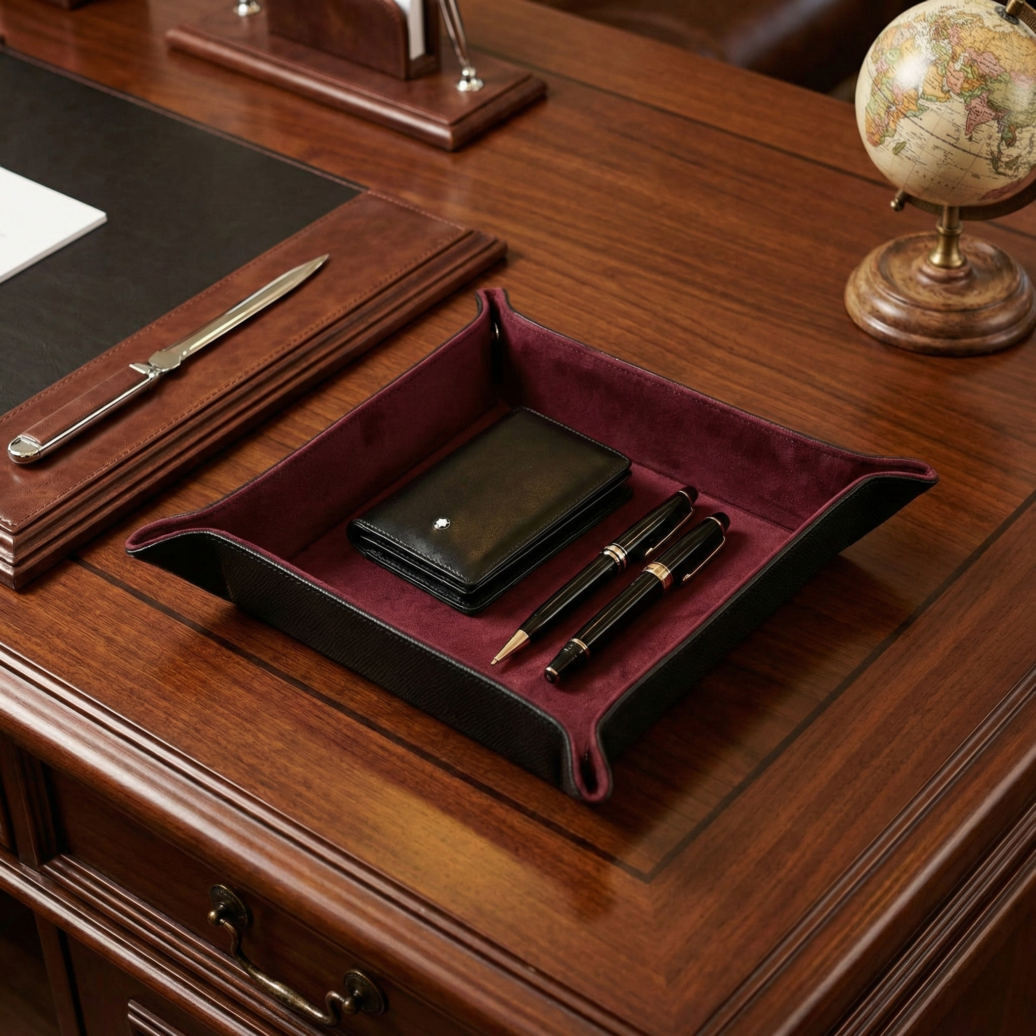 Gerçek deri siyah renk masaüstü düzenleyici