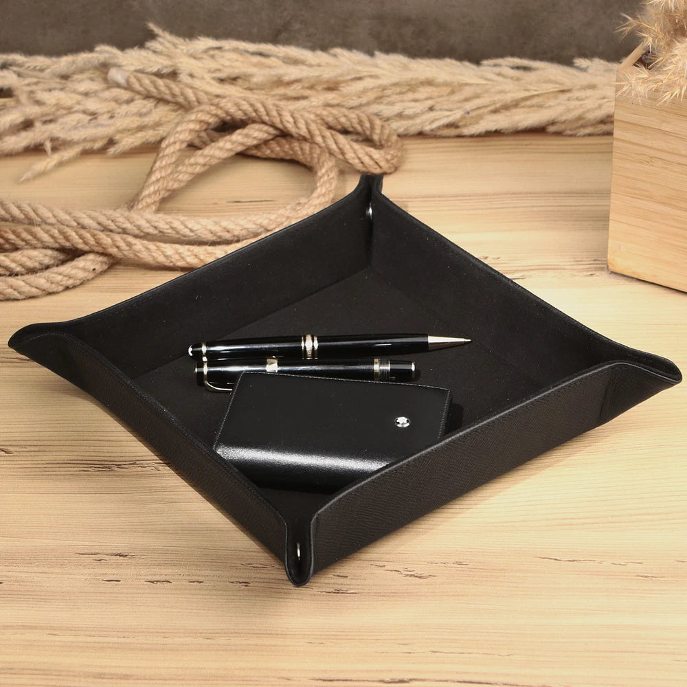 Gerçek deri siyah renk masaüstü organizer