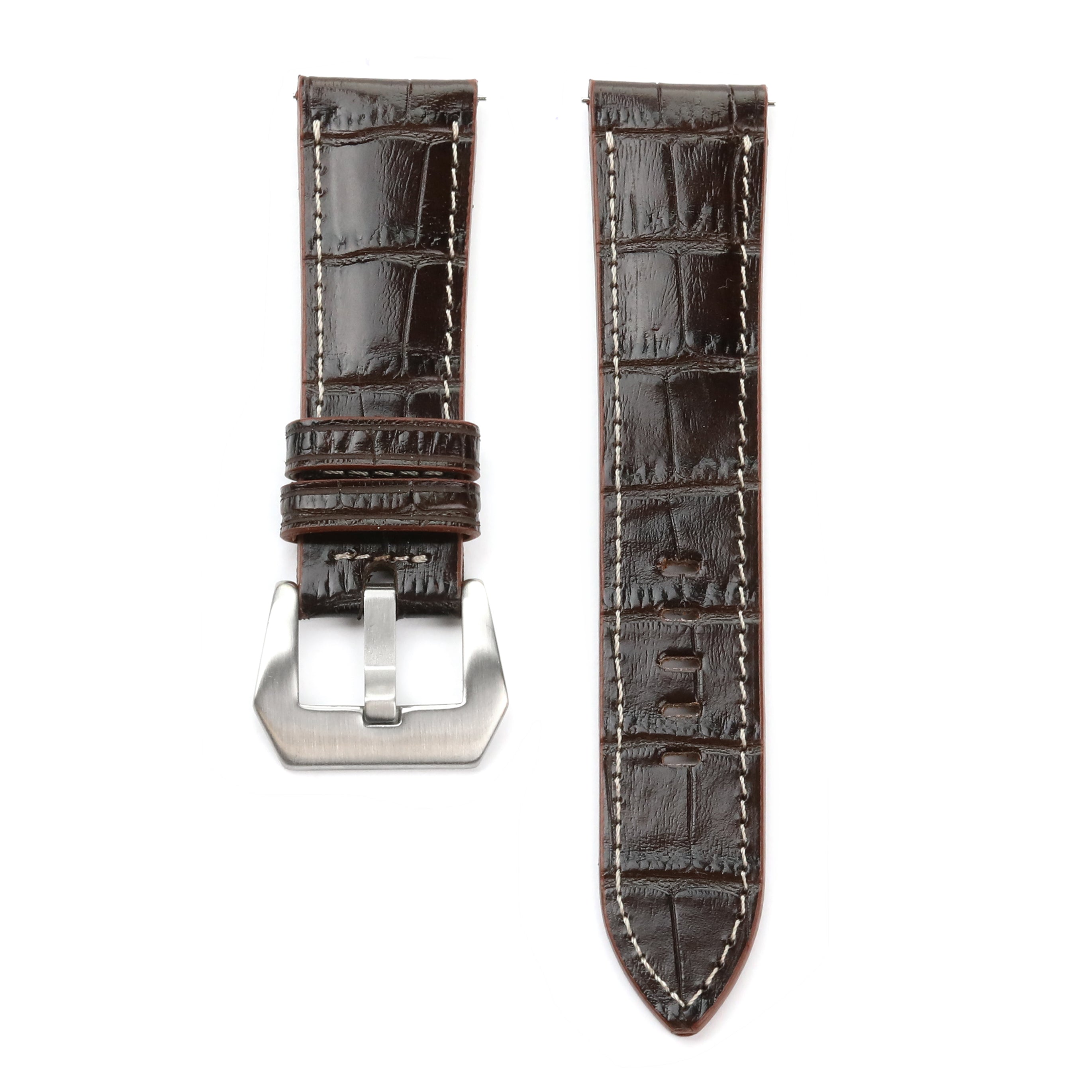 Gerçek deri el yapımı akıllı pimli arkada kullanılan deri anti-alerjik kahve renkli beyaz dikişli panerai kordon