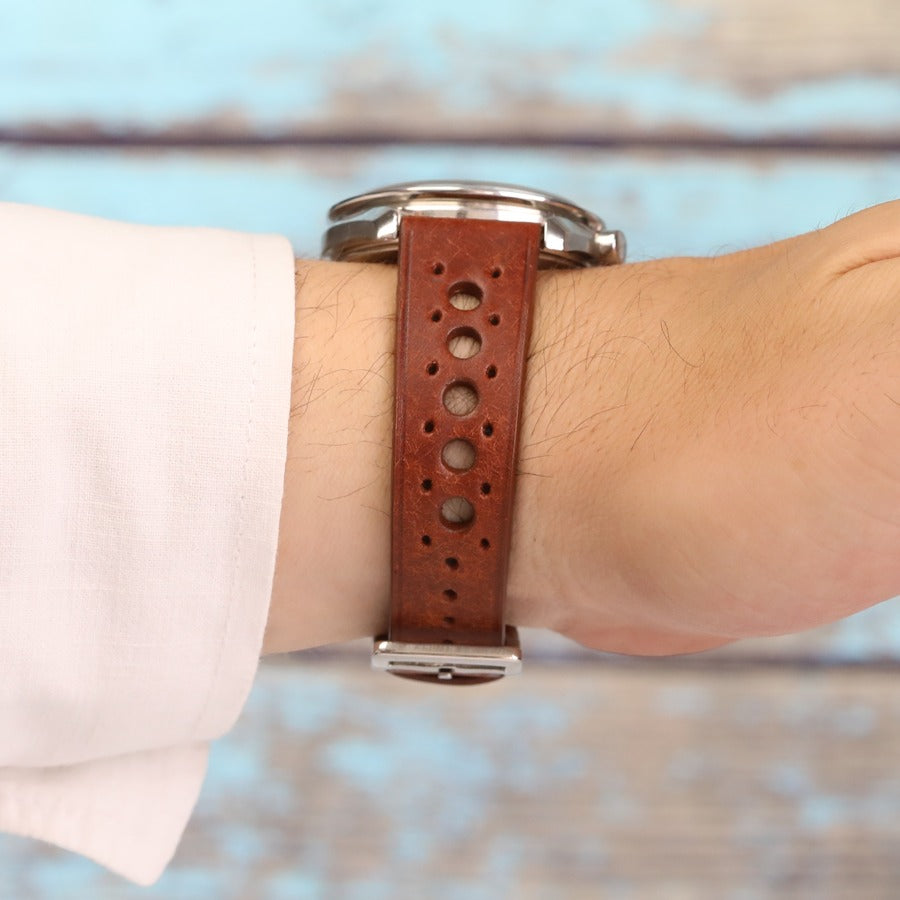 Gerçek dana derisi el yapımı kahve  renkli dikişsiz rally deri saat kordonu