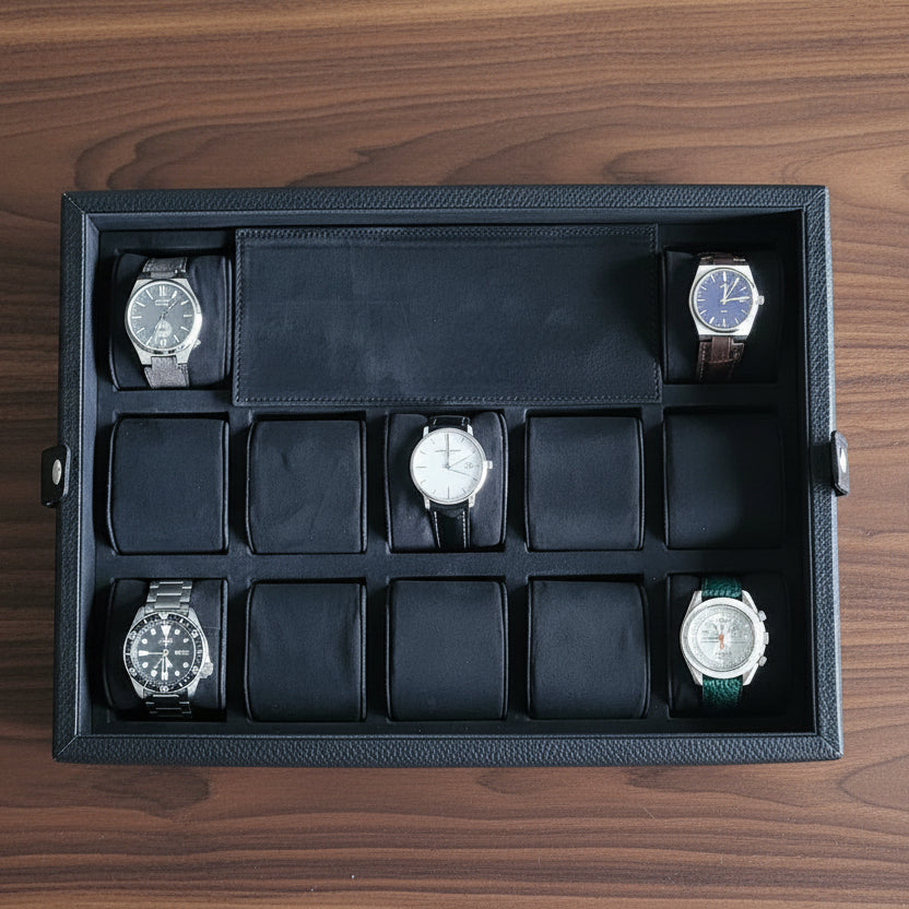 12' li Bolt Deri Saat Koleksiyon Kutusu Siyah