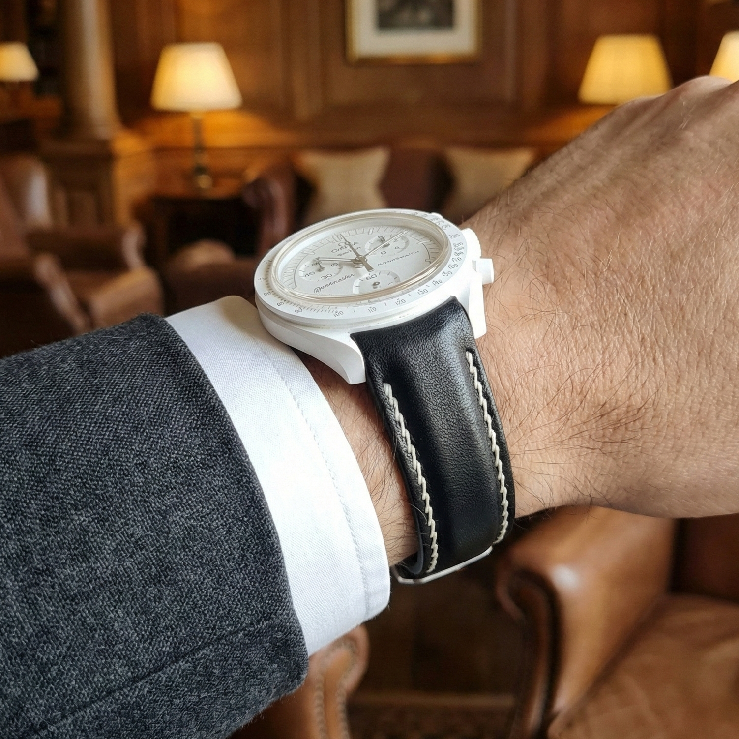 Moonswatch Entegre Deri Kordon Siyah