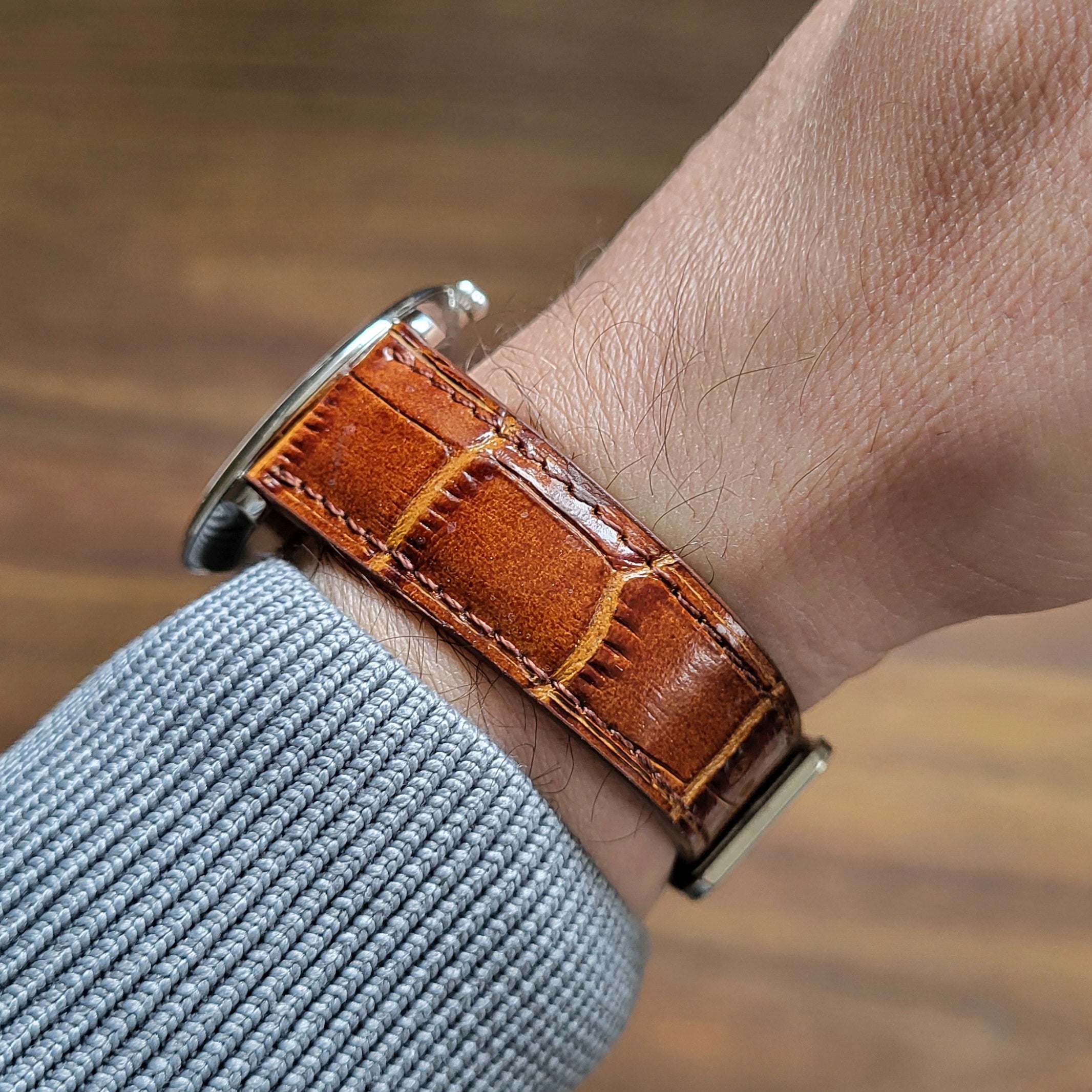 Taba Kroko Baskılı Deri Kordon