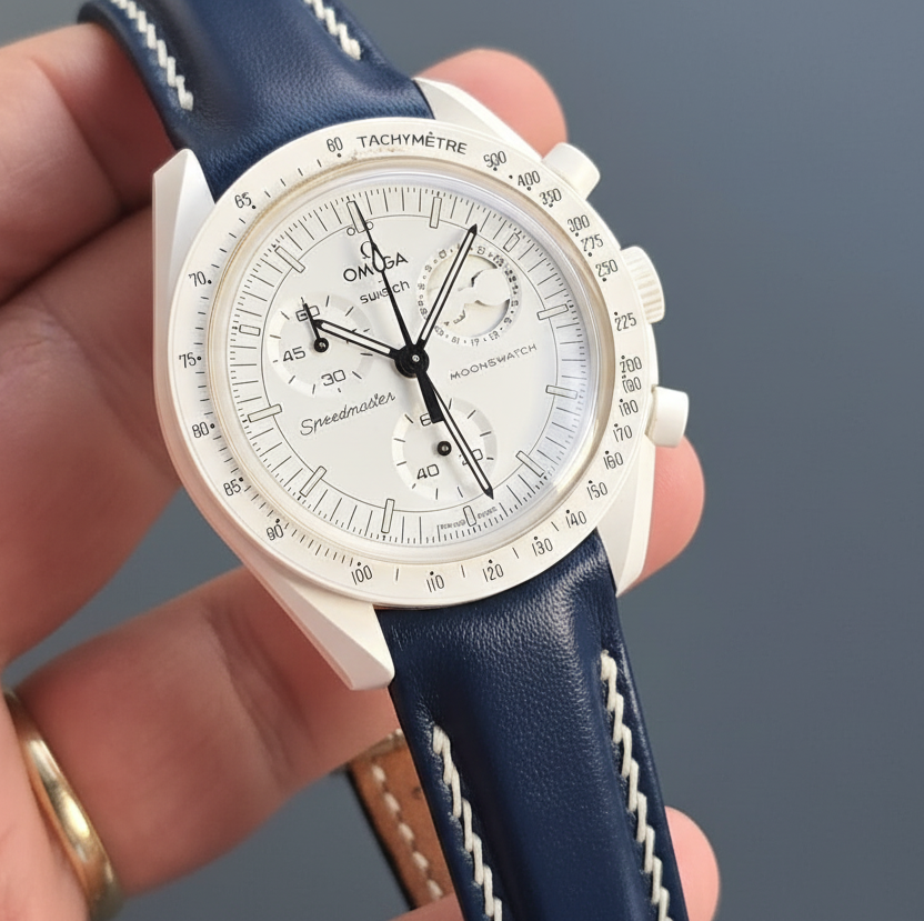 Moonswatch Entegre Deri Kordon Lacivert