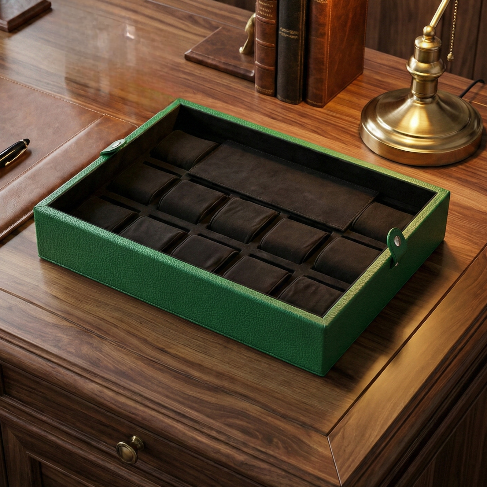 12'li Bolt Deri Saat Koleksiyon Kutusu Yeşil