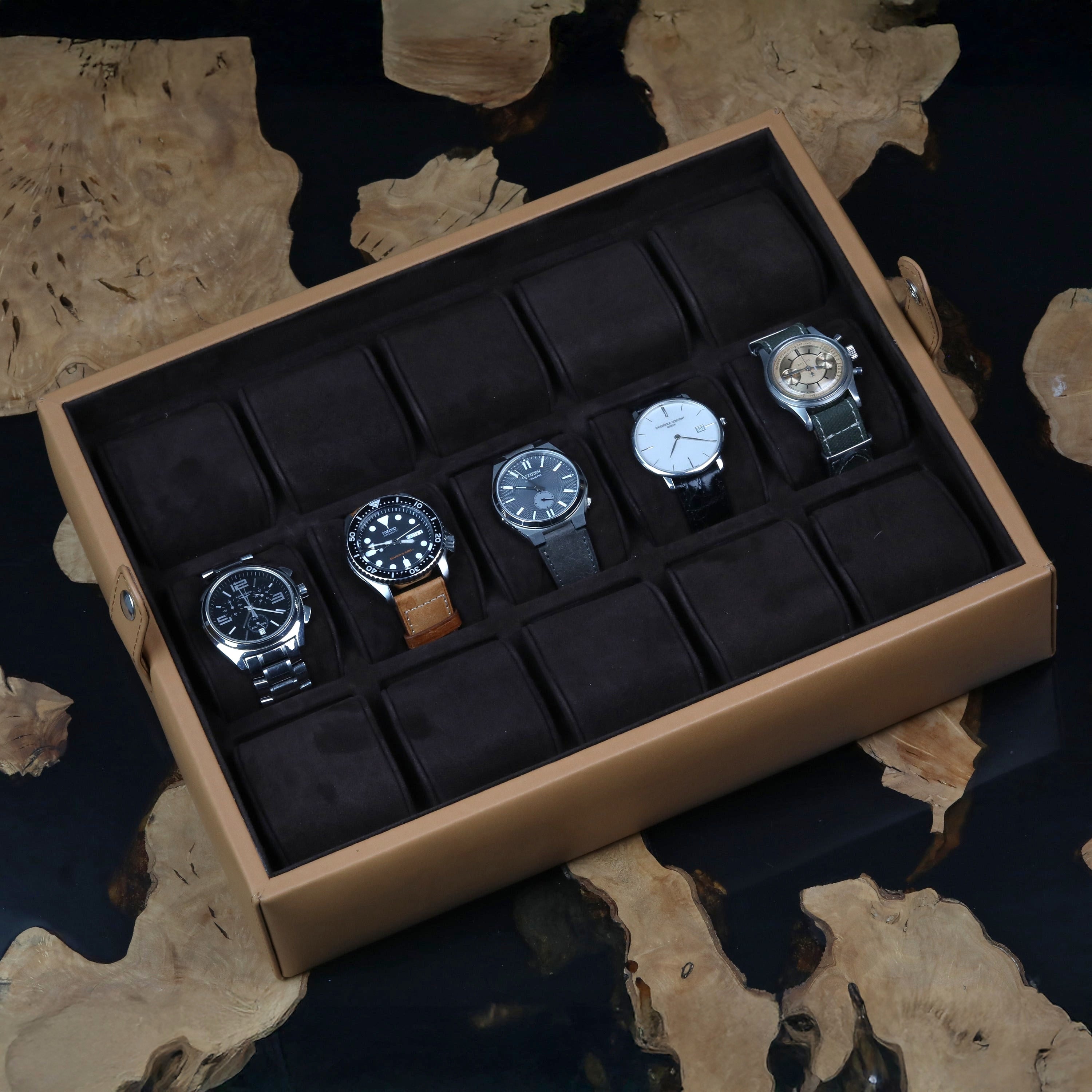 Taupe Deri Saat Kutusu 15'li