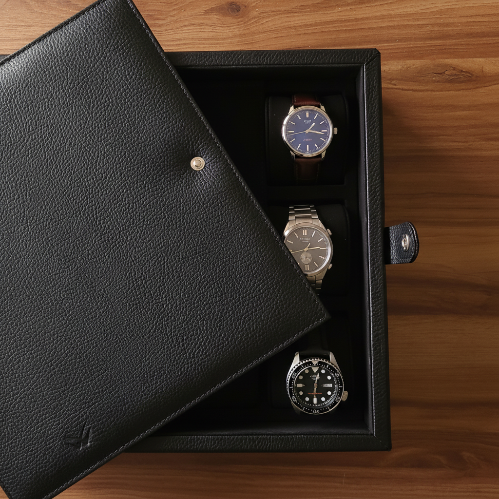 12' li Bolt Deri Saat Koleksiyon Kutusu Siyah