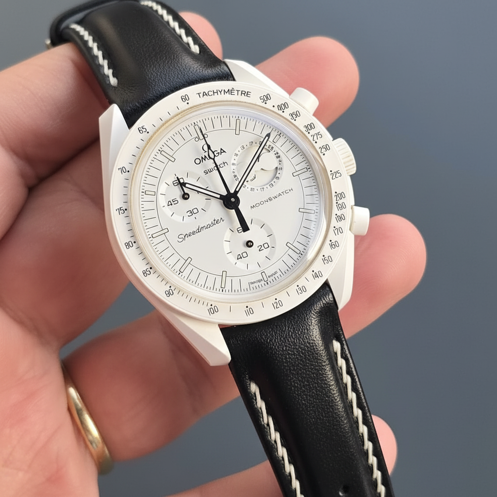 Moonswatch Entegre Deri Kordon Siyah