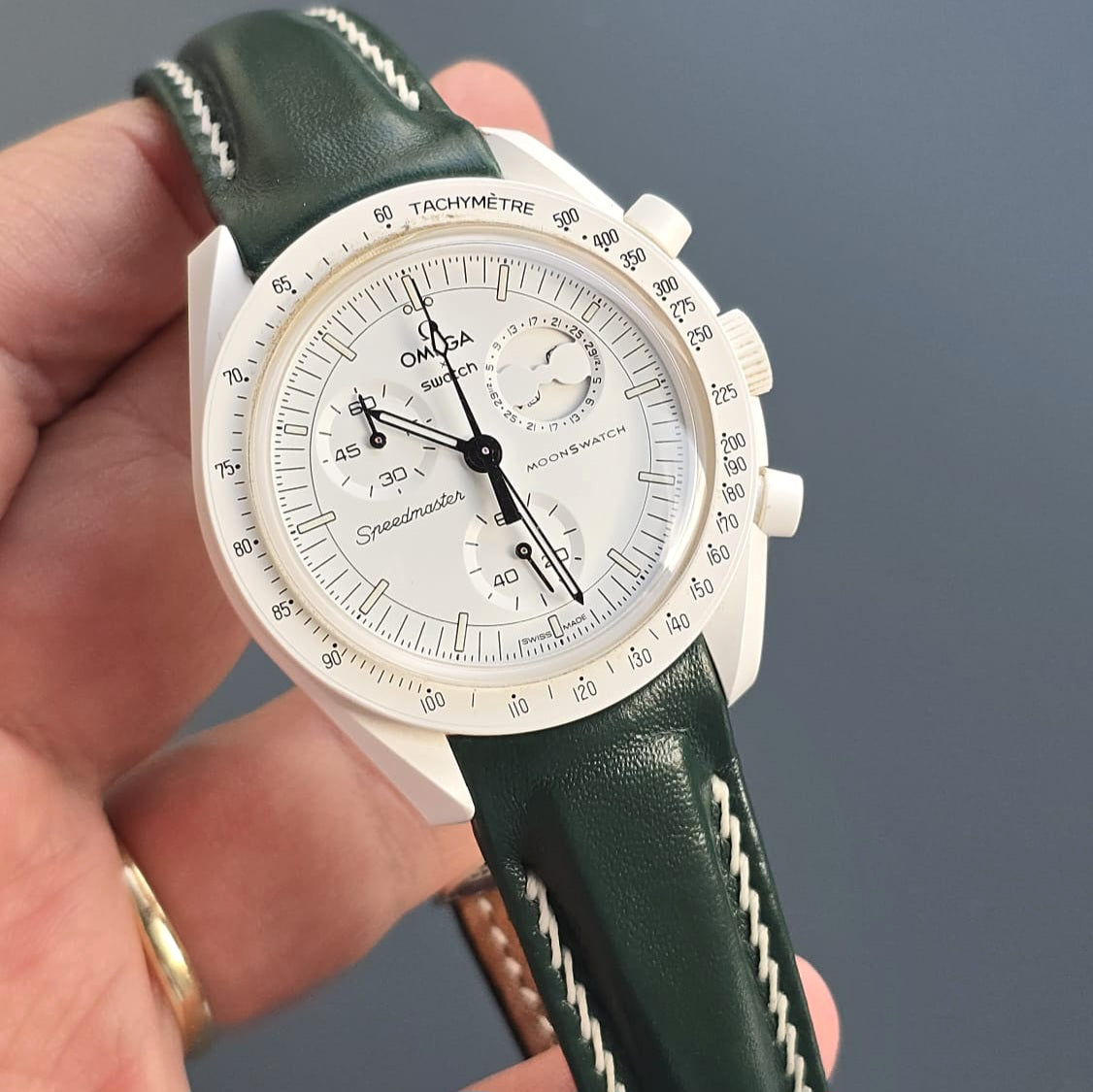 Moonswatch Entegre Deri Kordon Yeşil