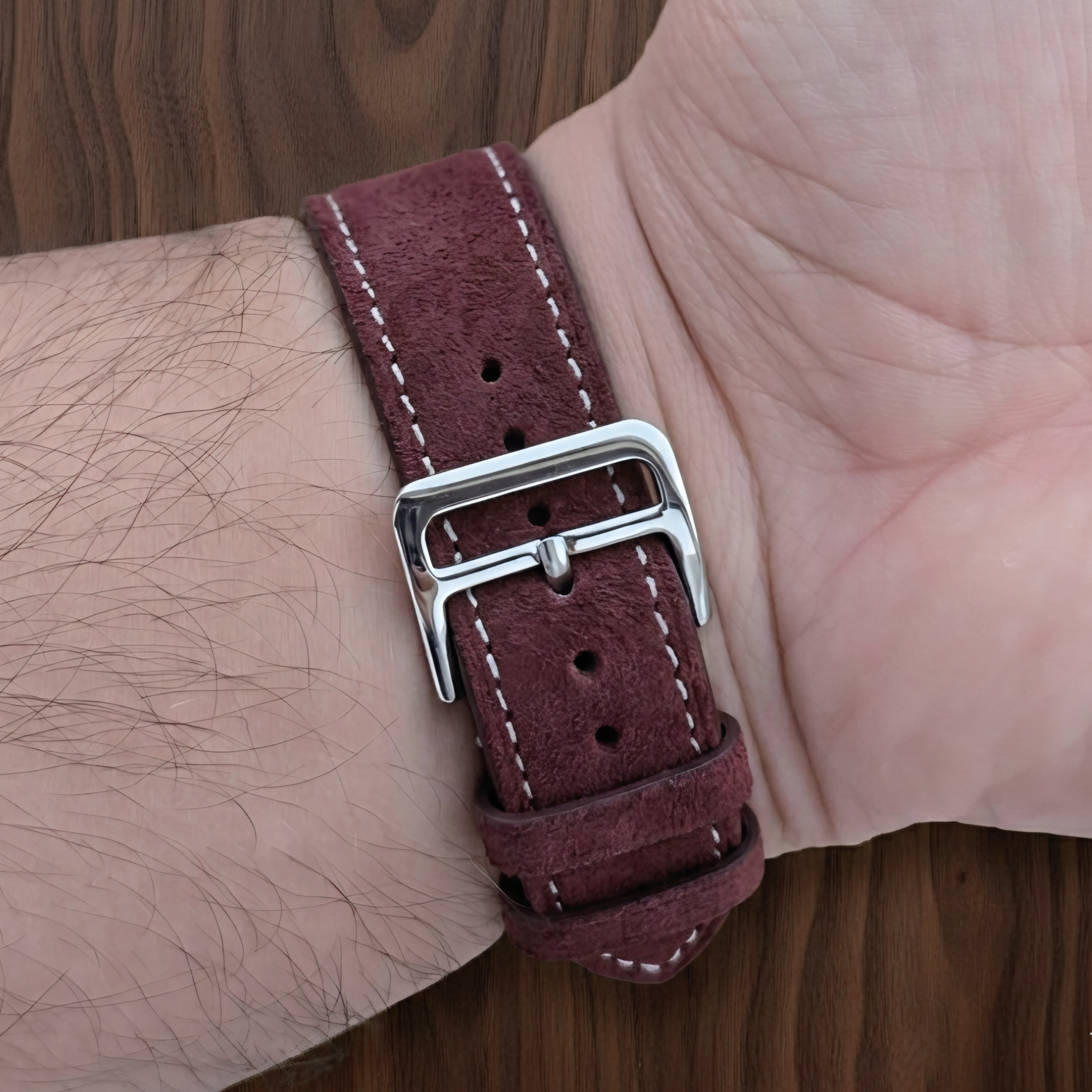 Süet Slim Deri Kordon Bordo
