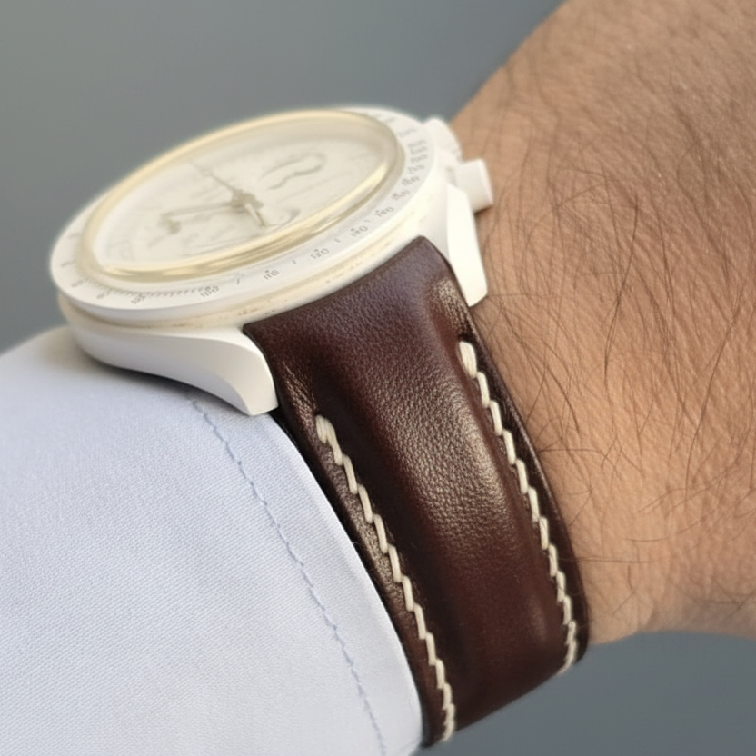 Moonswatch Entegre Deri Kordon Kahverengi