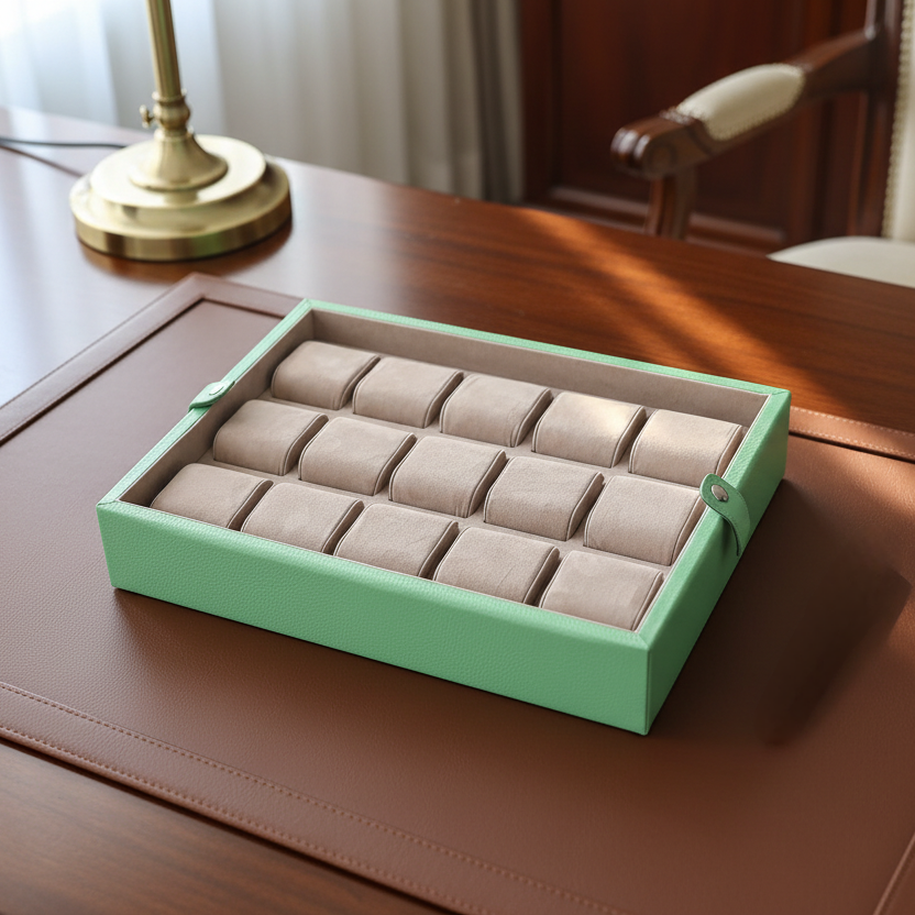Yeşil Deri Saat Kutusu 15'li