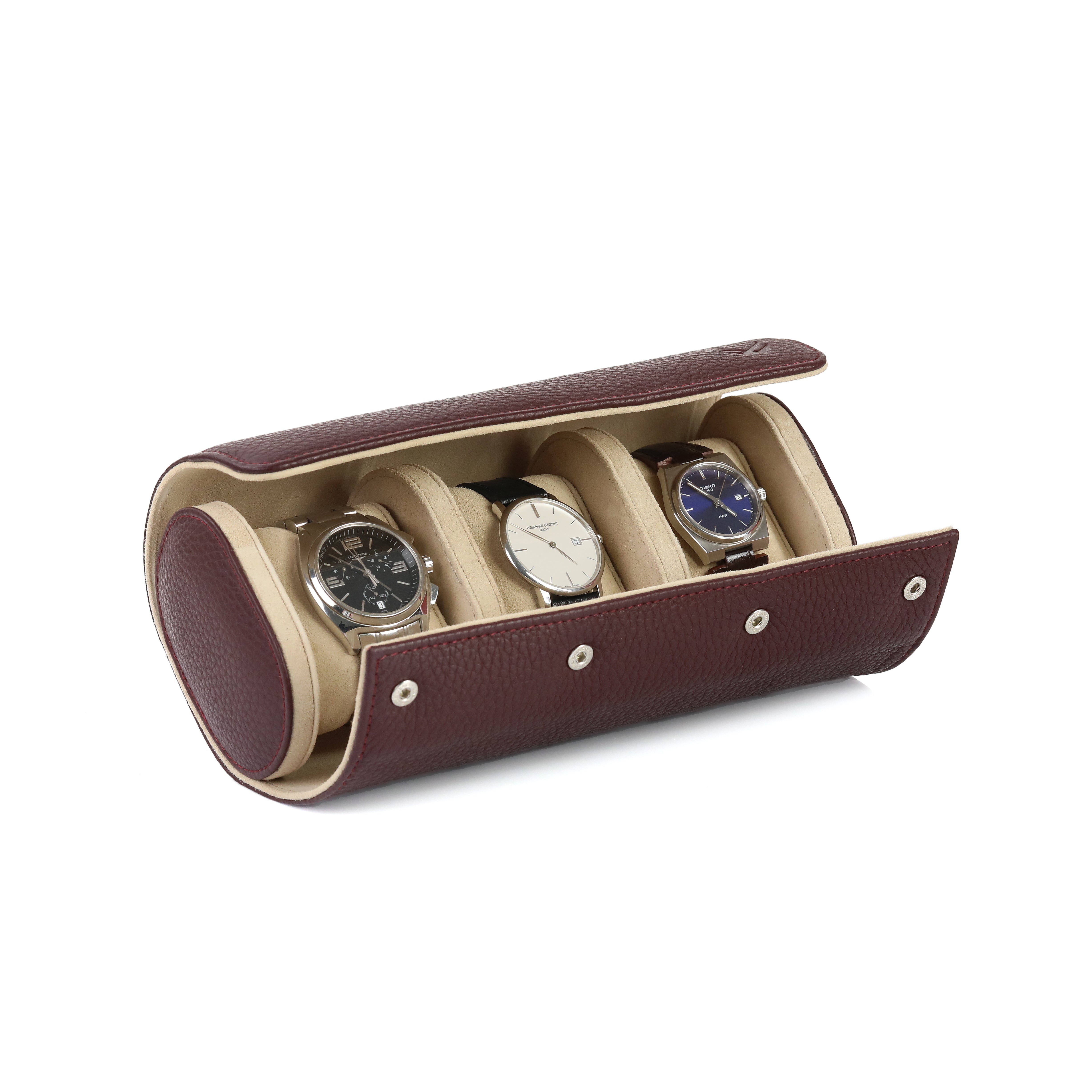 Dışı bordo renkli dana derisi içi oğlak süet saat taşıma çantası