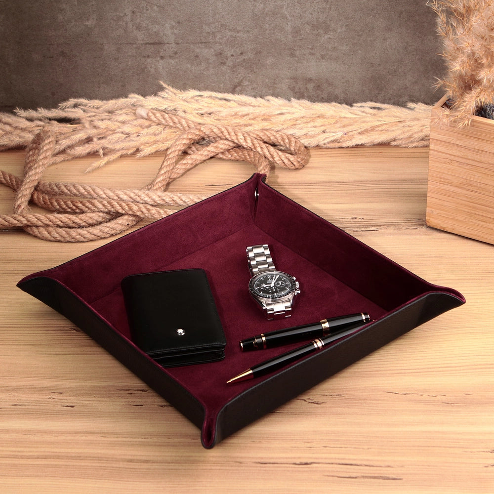 Gerçek deri siyah renk içi süet masaüstü organizer