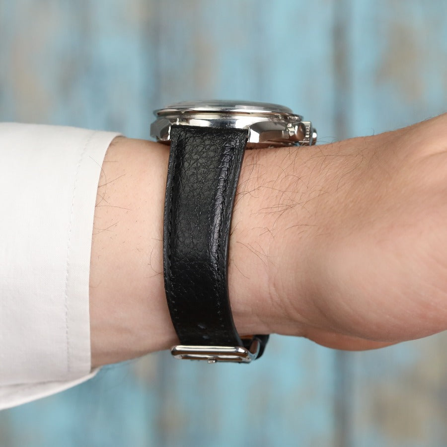 El yapımı siyah renkli akıllı pimli deri siyah saat kordonu