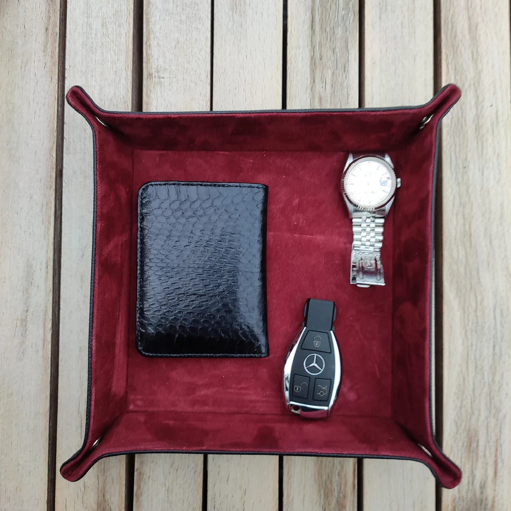 Gerçek deri siyah renk içi süet deri tepsi